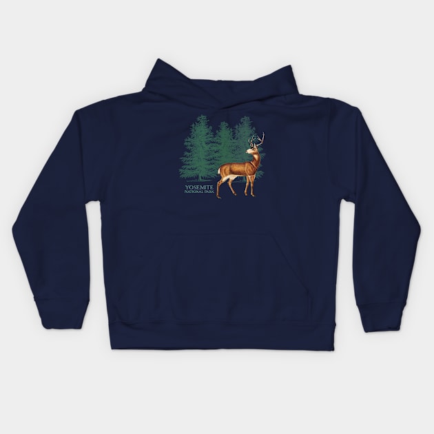 Yosemite National Park California Trees Silhouette Deer Vacation Souvenir Kids Hoodie by Pine Hill Goods